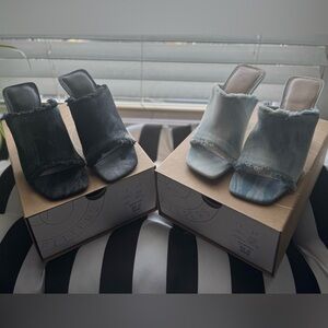 Bundle: Stylish Black and Blue Denim Heeled Mules Sz 7